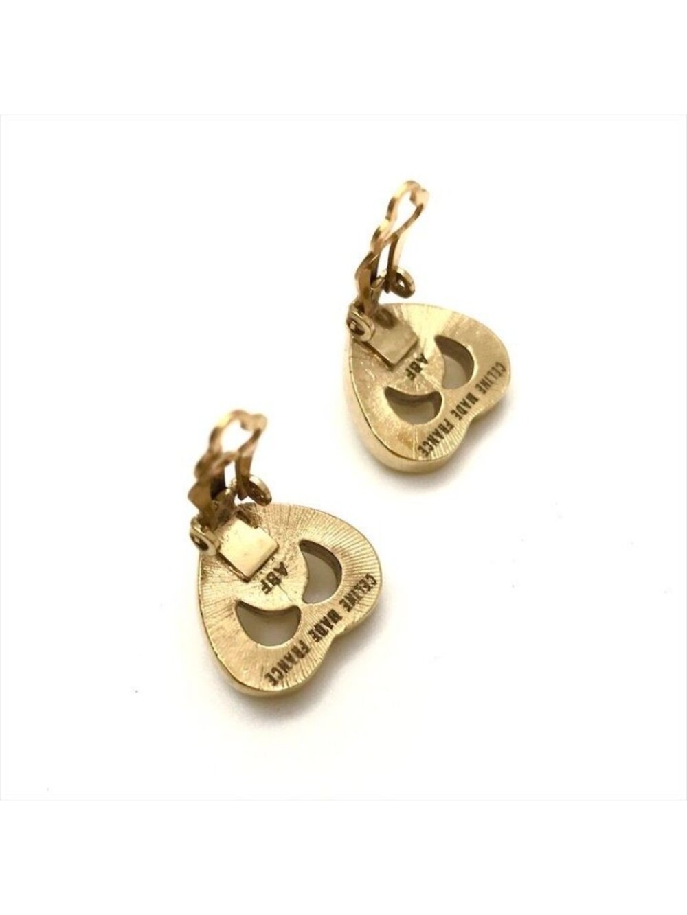 Celine Logo Heart Motif Pearl Earrings Gold - Picture 6 of 6